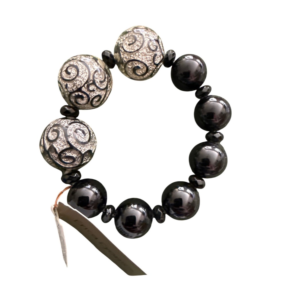 Erica Lyons Glitter Swirl Filigree Beaded Stretch Statement Bracelet
